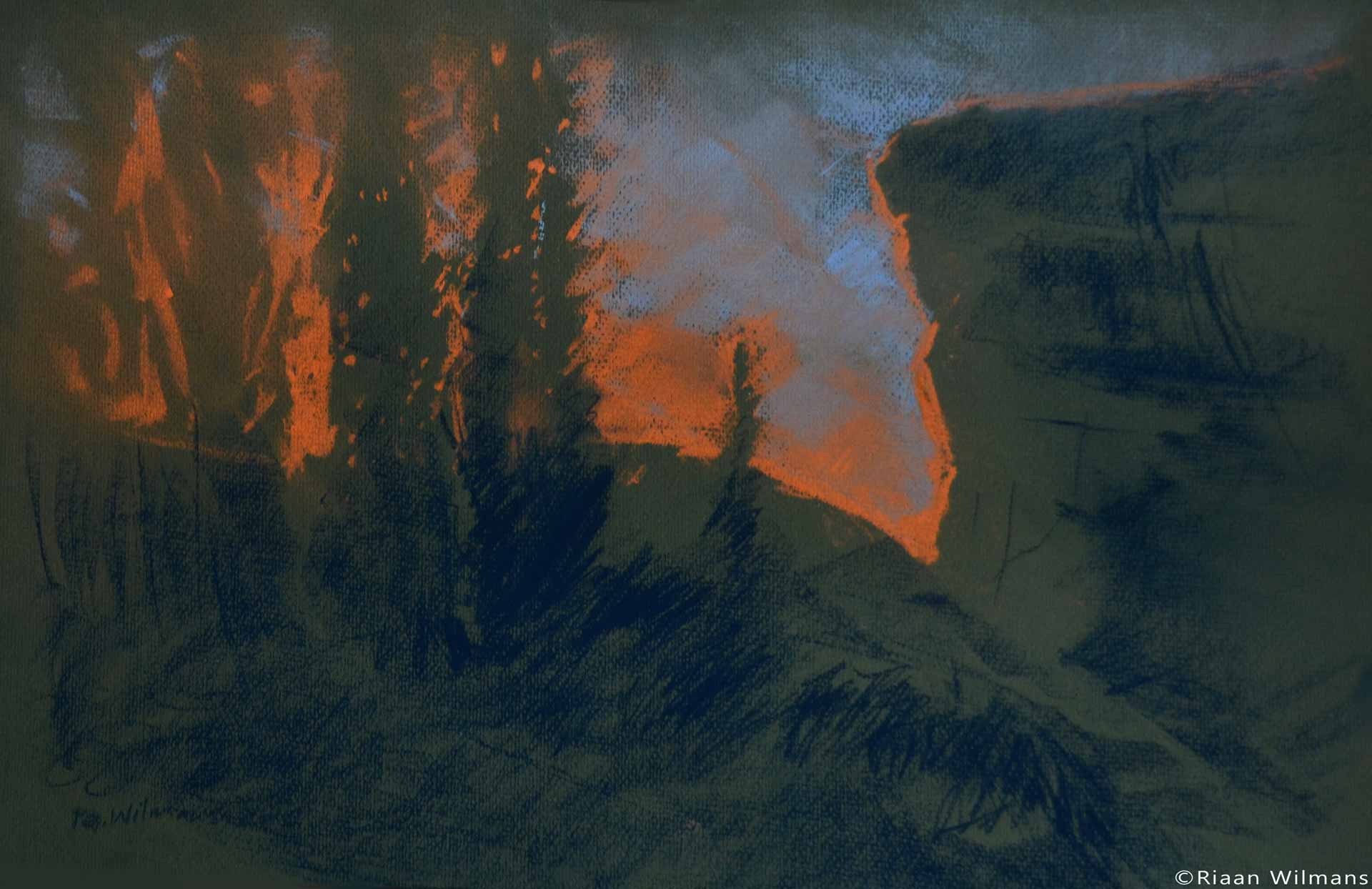 riaan-wilmans-visual-art-representational-landscape-pastel-sketch-golden-gate-glen-reenen-sunset-3