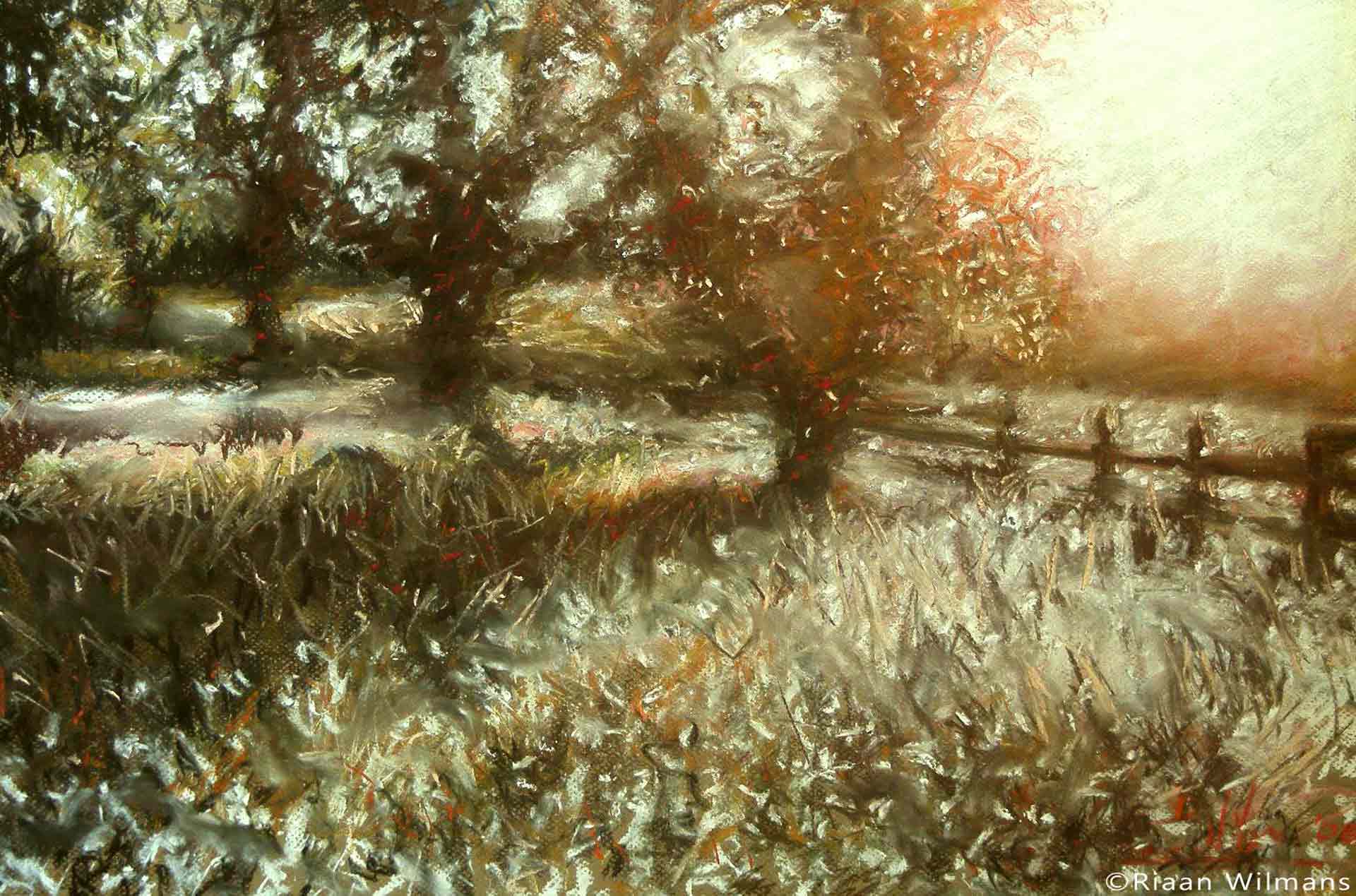 riaan-wilmans-visual-art-representational-landscape-pastel-sketch-noordhoek-sun-and-wind